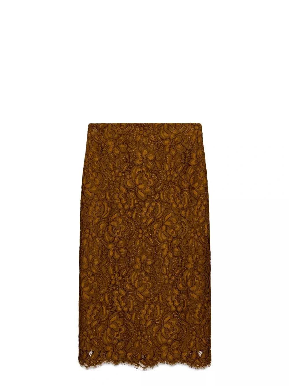 Zara Lace Midi Mustard/Brown Pencil Skirt Collection Limited Edition XL